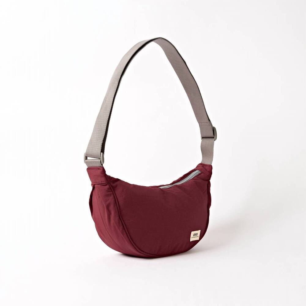 NEW ORI LONDON unisex farringdon half moon bag in bordeaux